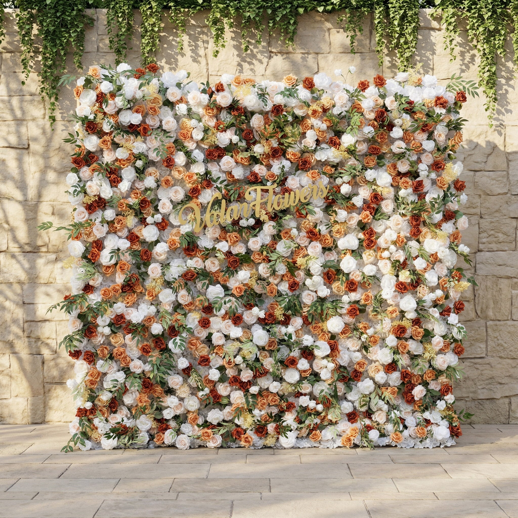 Valar Flowers Terracotta & Blush Rose Flower Wall Backdrop: Warm Rustic Bloom Display- VF-831