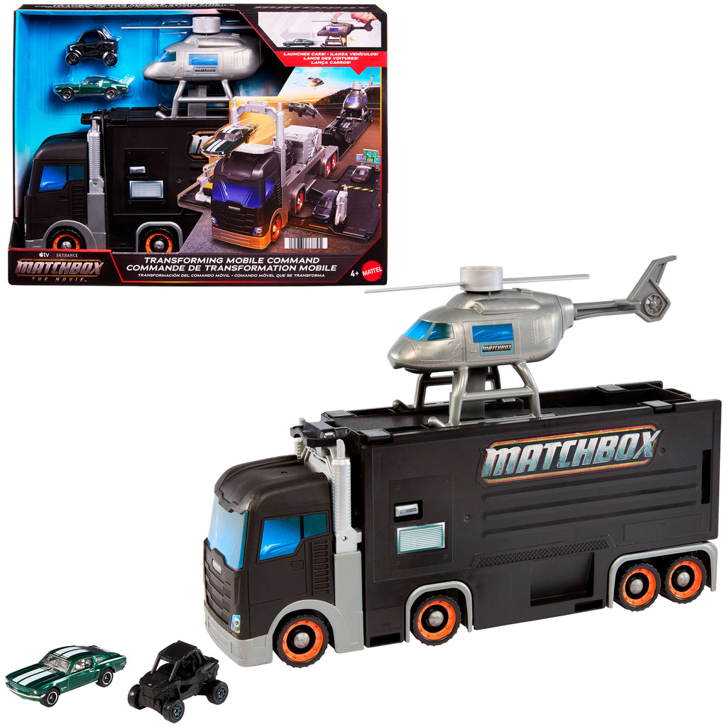 Matchbox Transforming Mobile Command, Large-Scale Vehicle With Helicopter & 2 Toy Cars From The Movie