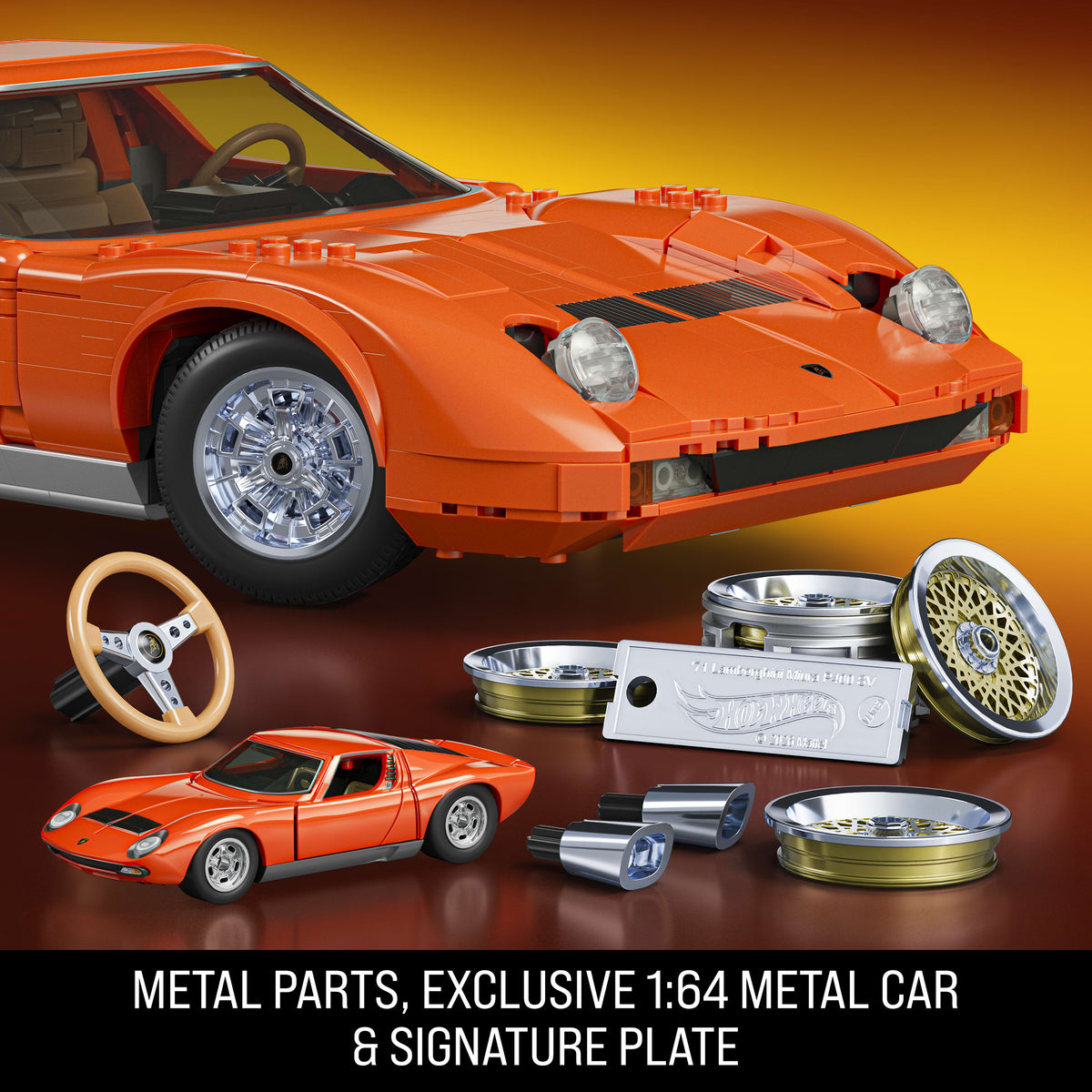 Mattel Brick Shop Hot Wheels ’71 Lamborghini Miura P400 Sv Building Toy Kit (1523 Pieces), For Collectors