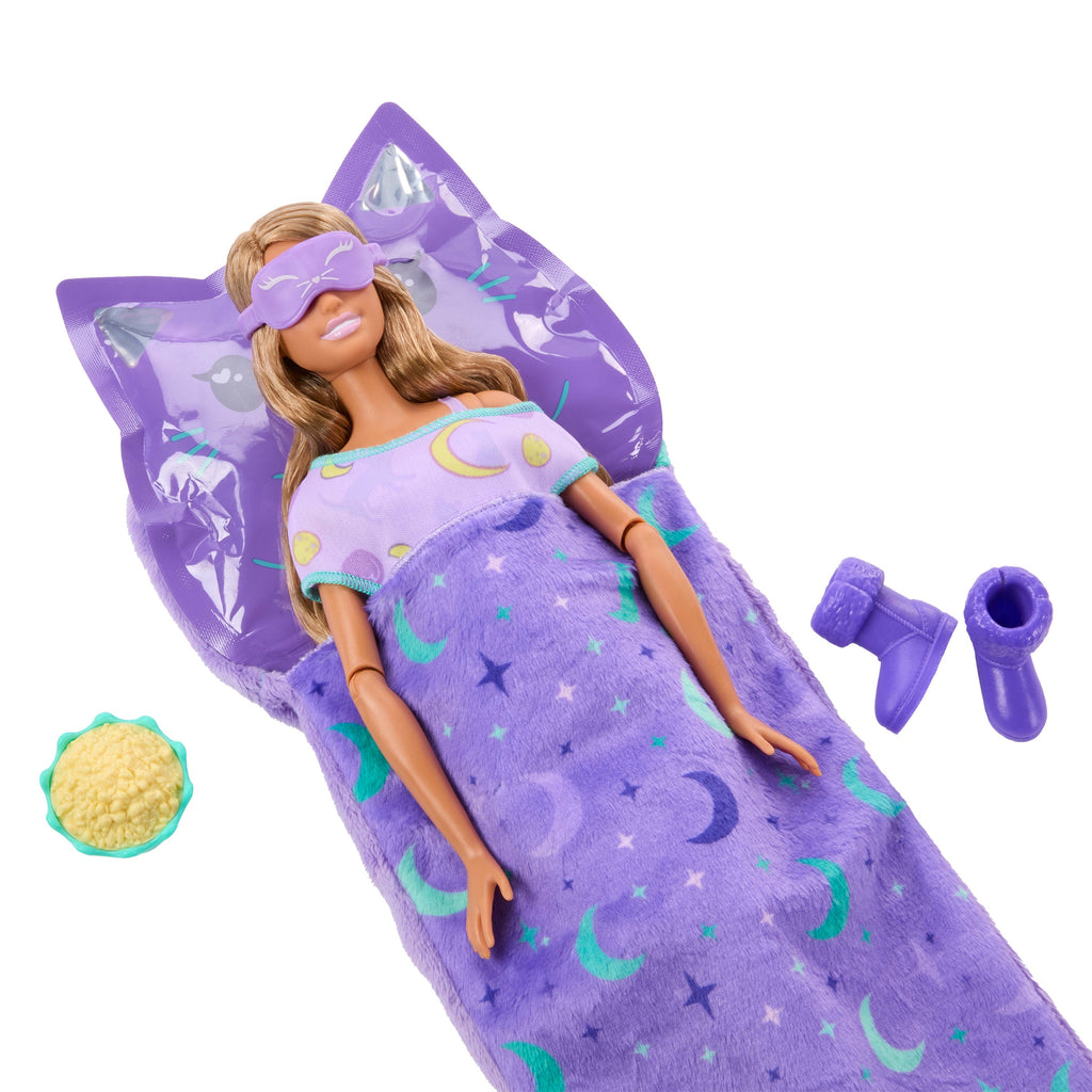 Barbie Party Unboxed Sleepover Reveal Series Purple Pajama Doll & Accessories With 7 Surprises
