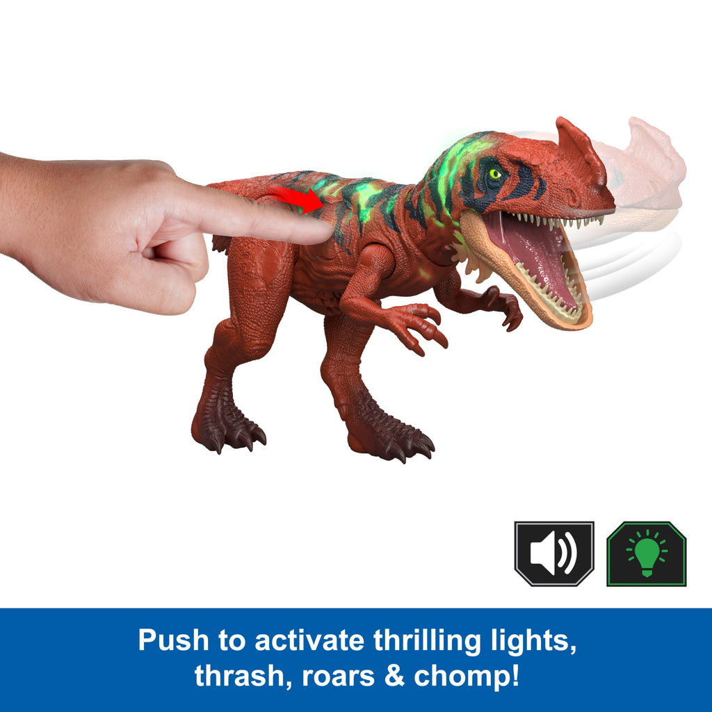 Jurassic World Wild Roar Afrovenator Dinosaur Action Figure Toy, Attack & Light & Sound, Scan Code