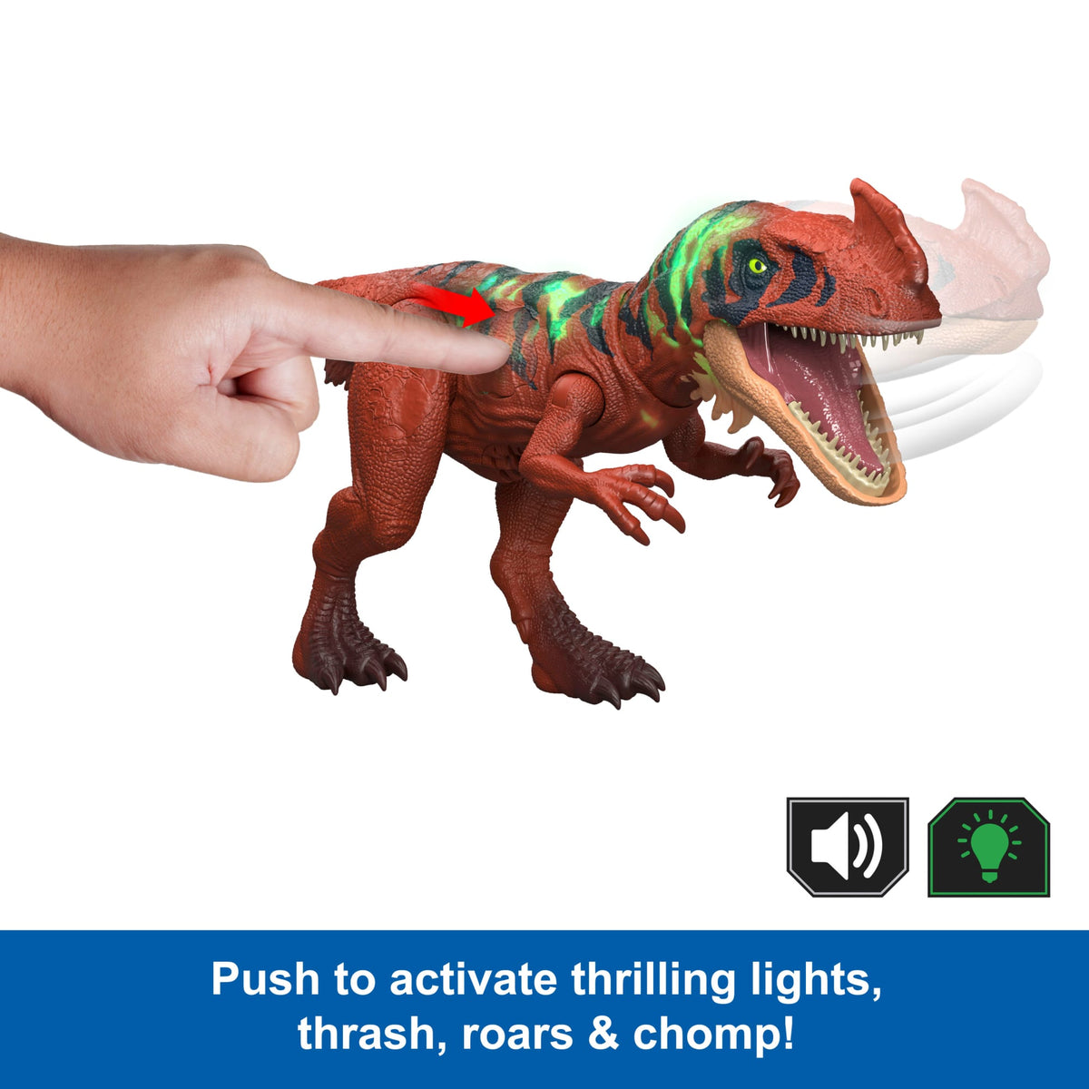 Jurassic World Wild Roar Afrovenator Dinosaur Action Figure Toy, Attack & Light & Sound, Scan Code