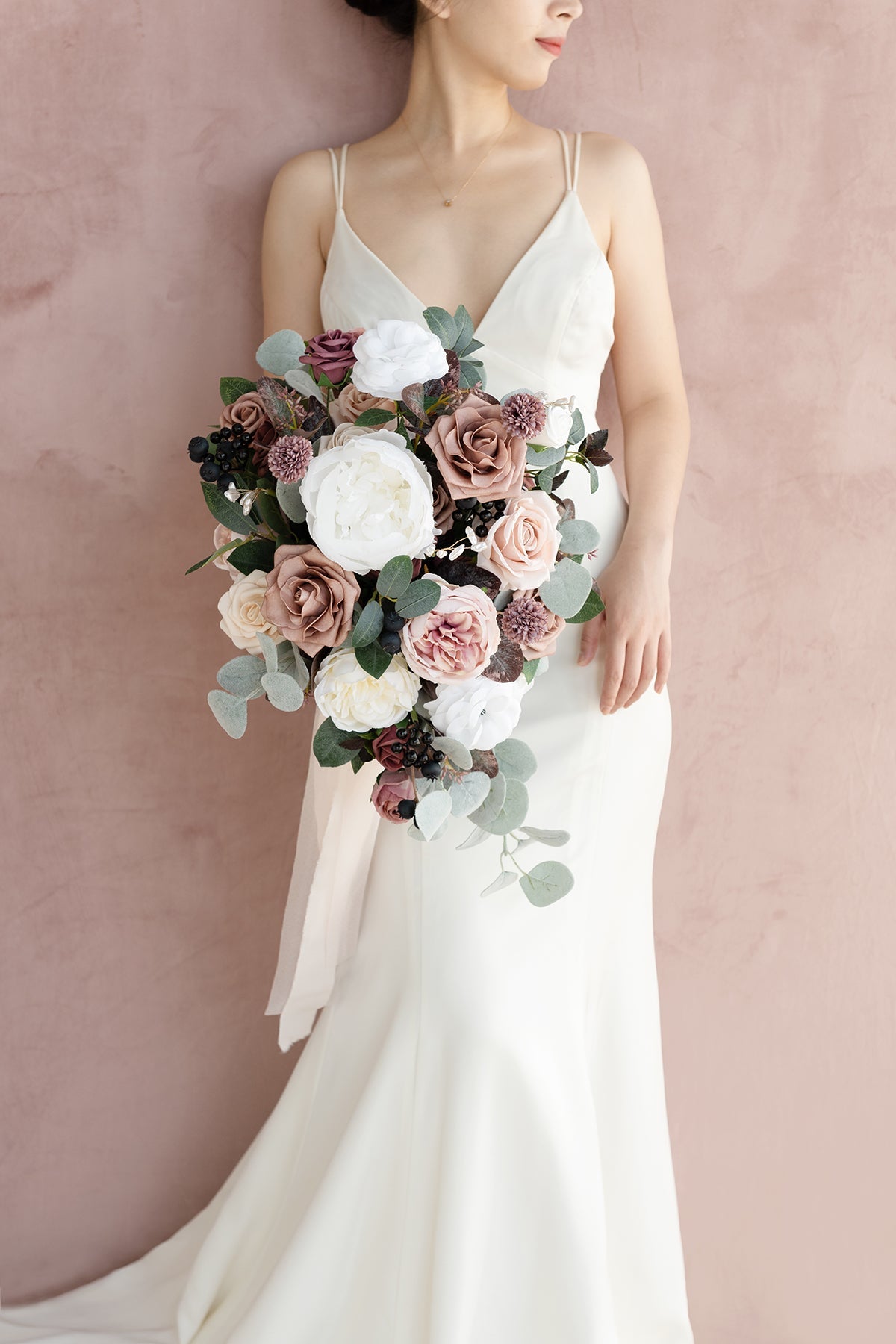 Medium Cascade Bridal Bouquet in Dusty Rose & Mauve