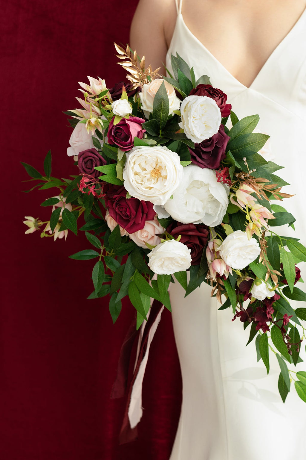 Medium Cascade Bridal Bouquet in Romantic Marsala