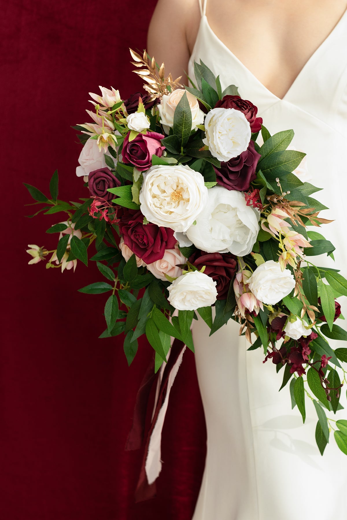 Medium Cascade Bridal Bouquet in Romantic Marsala