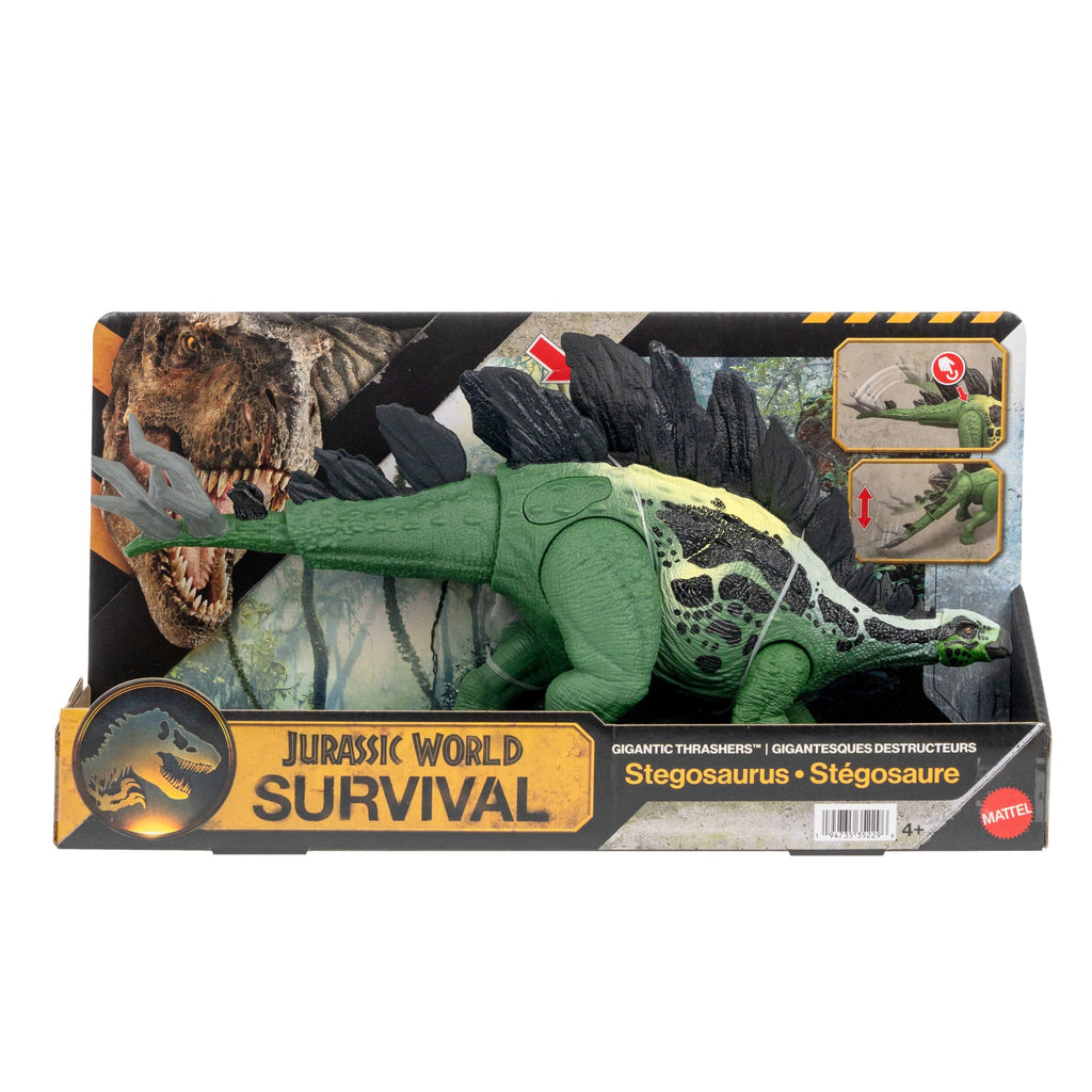 Jurassic World Gigantic Thrashers Stegosaurus Dinosaur Action Figure Toy, 2 Attacks & Evolve Feature