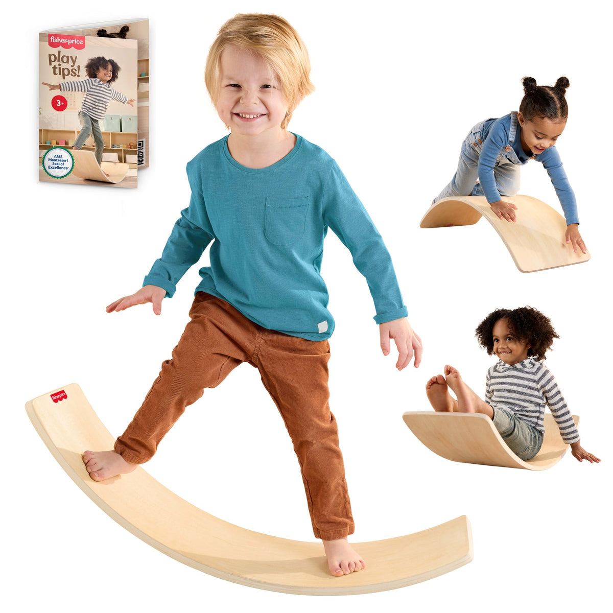 Fisher-Price Montessori Wooden Rockin’ Balance Board Learning Activity For Kids, 31.7 Inches