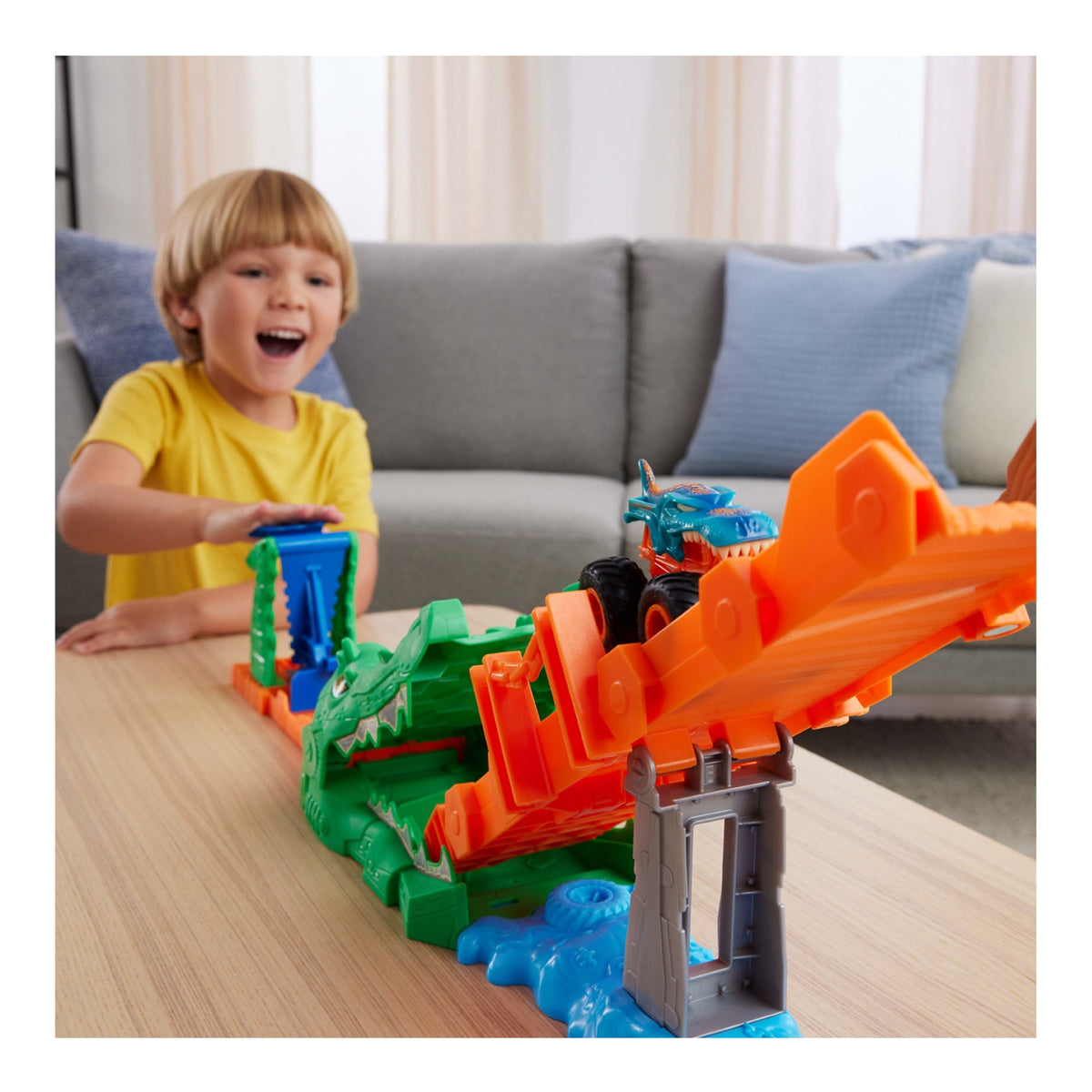 Coffret de Jeu Défi Attaque du Crocodile Monster Trucks Hot Wheels et Véhicule Mega-Wrex à L’Échelle 1:64