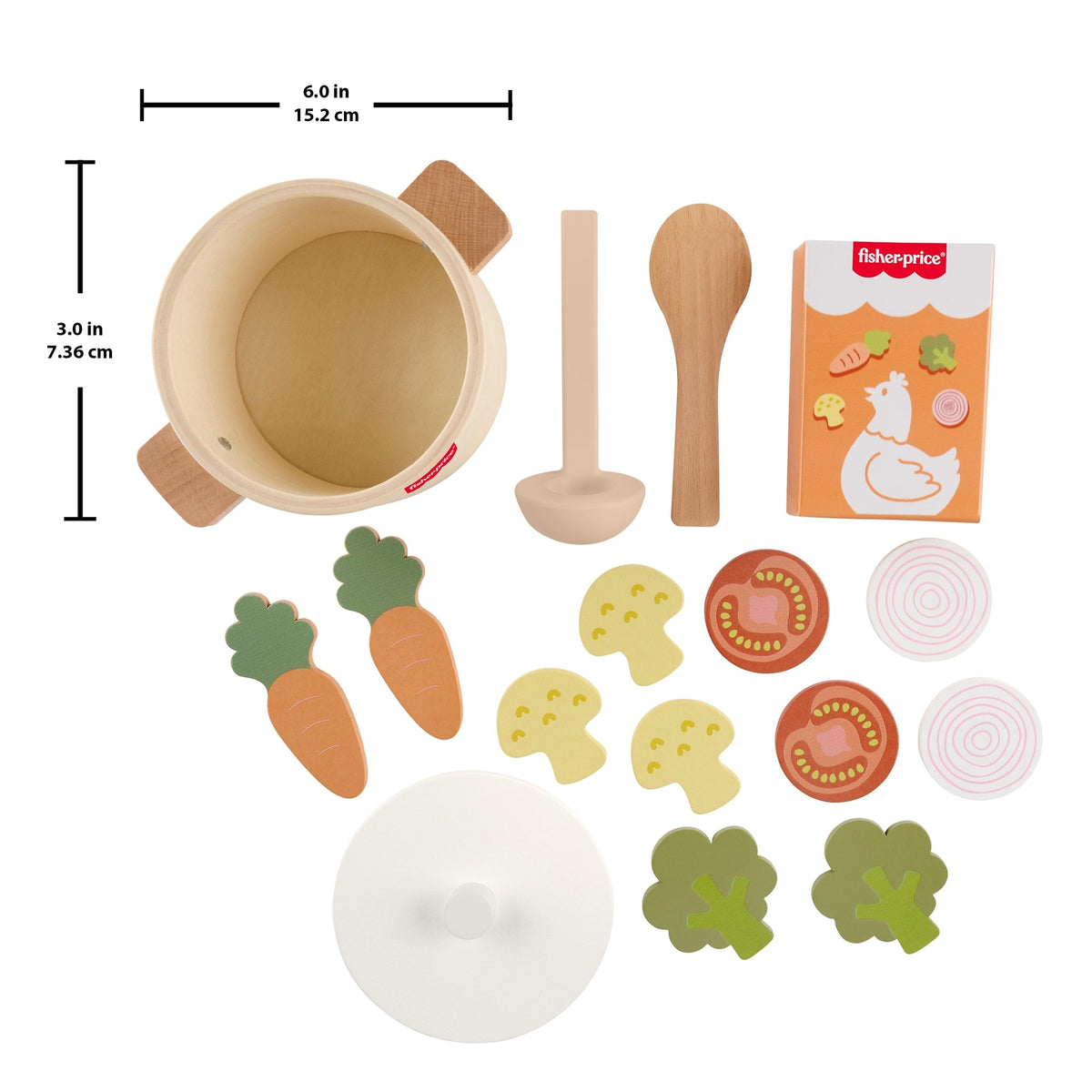 Fisher-Price Tiny Garden Wooden Veggie Soup Pretend Kitchen Play Set For Kids, 16 Wood Pieces