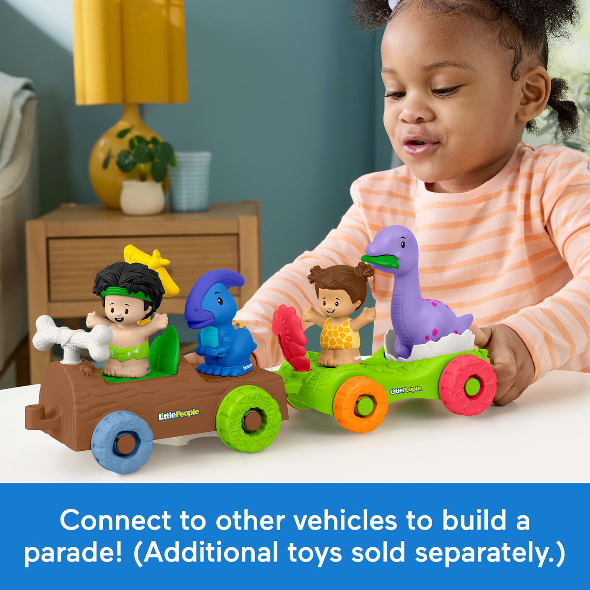 Fisher-Price Little People Dinosaur Parade Log Car & Figure Set Toddler Toy, 3 Pieces