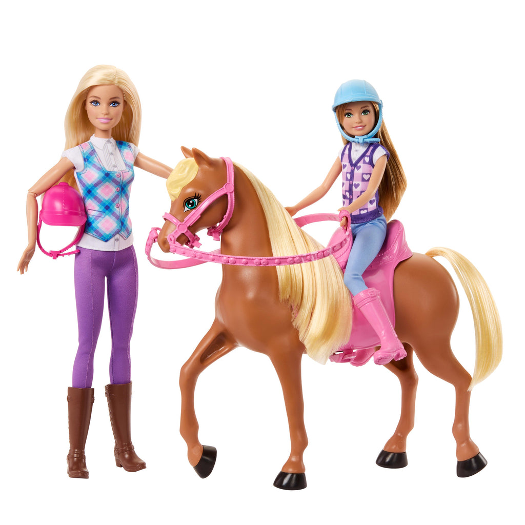 Barbie Toy Horse & Doll Set, includes Barbie & Stacie Sisters With Helmets & Riding Accessories