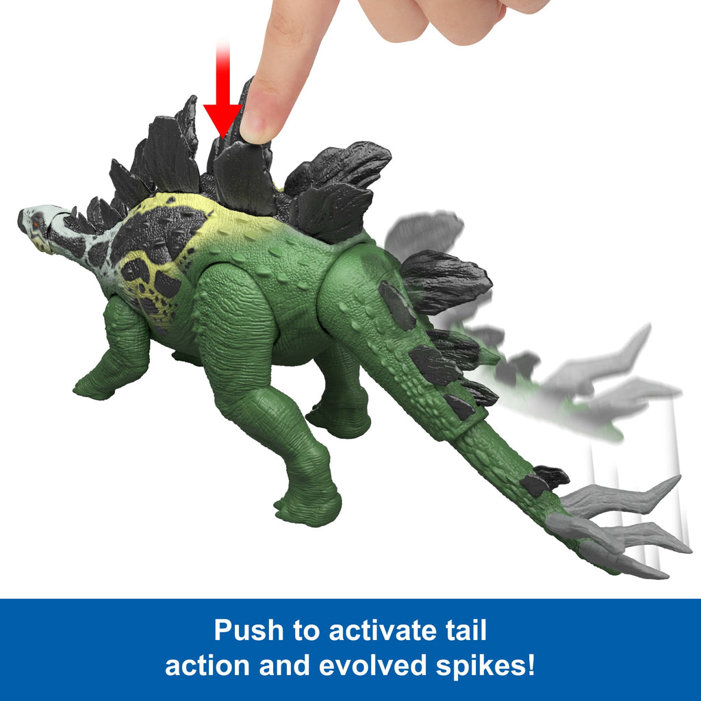 Jurassic World Gigantic Thrashers Stegosaurus Dinosaur Action Figure Toy, 2 Attacks & Evolve Feature
