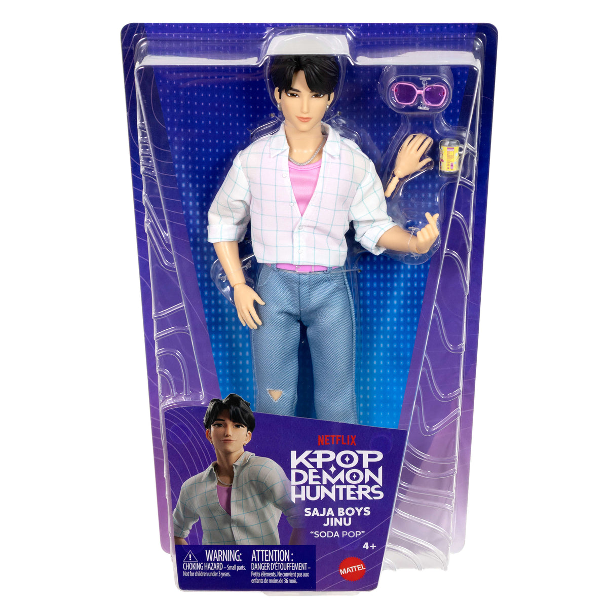 KPop Demon Hunters Saja Boys Jinu Fashion Doll in “Soda Pop” Look With Themed Movie Accessories