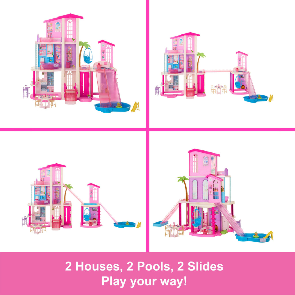 Barbie DreamHouse Dollhouse 2026, 2 Pools, 2 Slides, 2 Houses, Elevator With 3 Levels & 65+ Pieces Including Furniture & Accessories