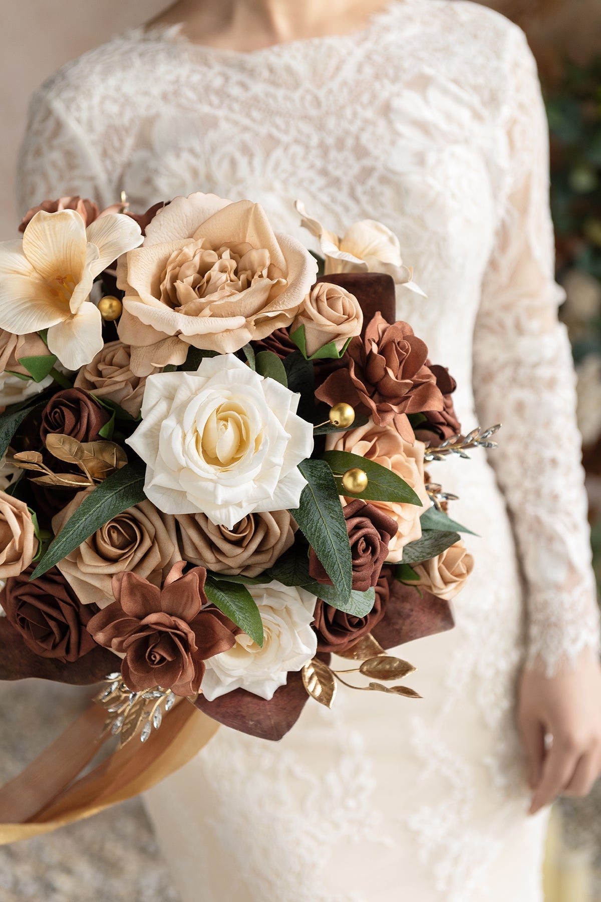 Small Round Bridal Bouquet in Caramel & Walnut Brown | Clearance