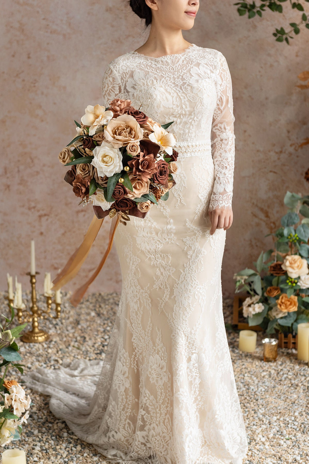 Small Round Bridal Bouquet in Caramel & Walnut Brown | Clearance