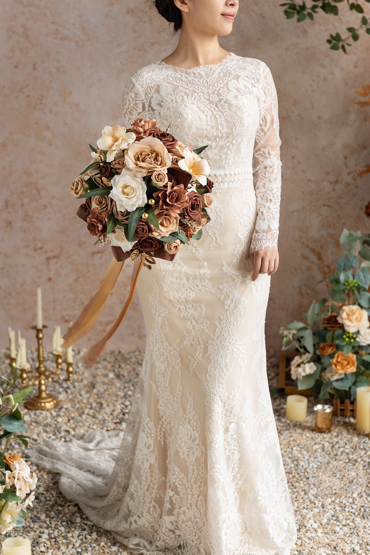 Small Round Bridal Bouquet in Caramel & Walnut Brown | Clearance