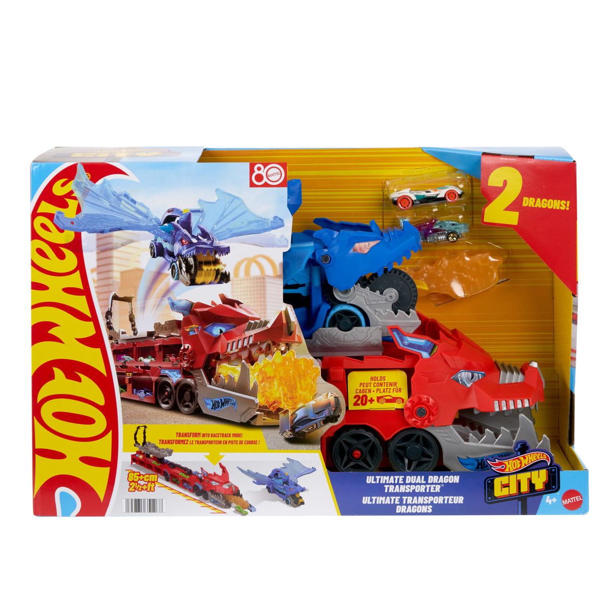 Hot Wheels City Hot Wheels Ultimate Dual Dragon Transporter & 2 1:64 Scale Toy Cars