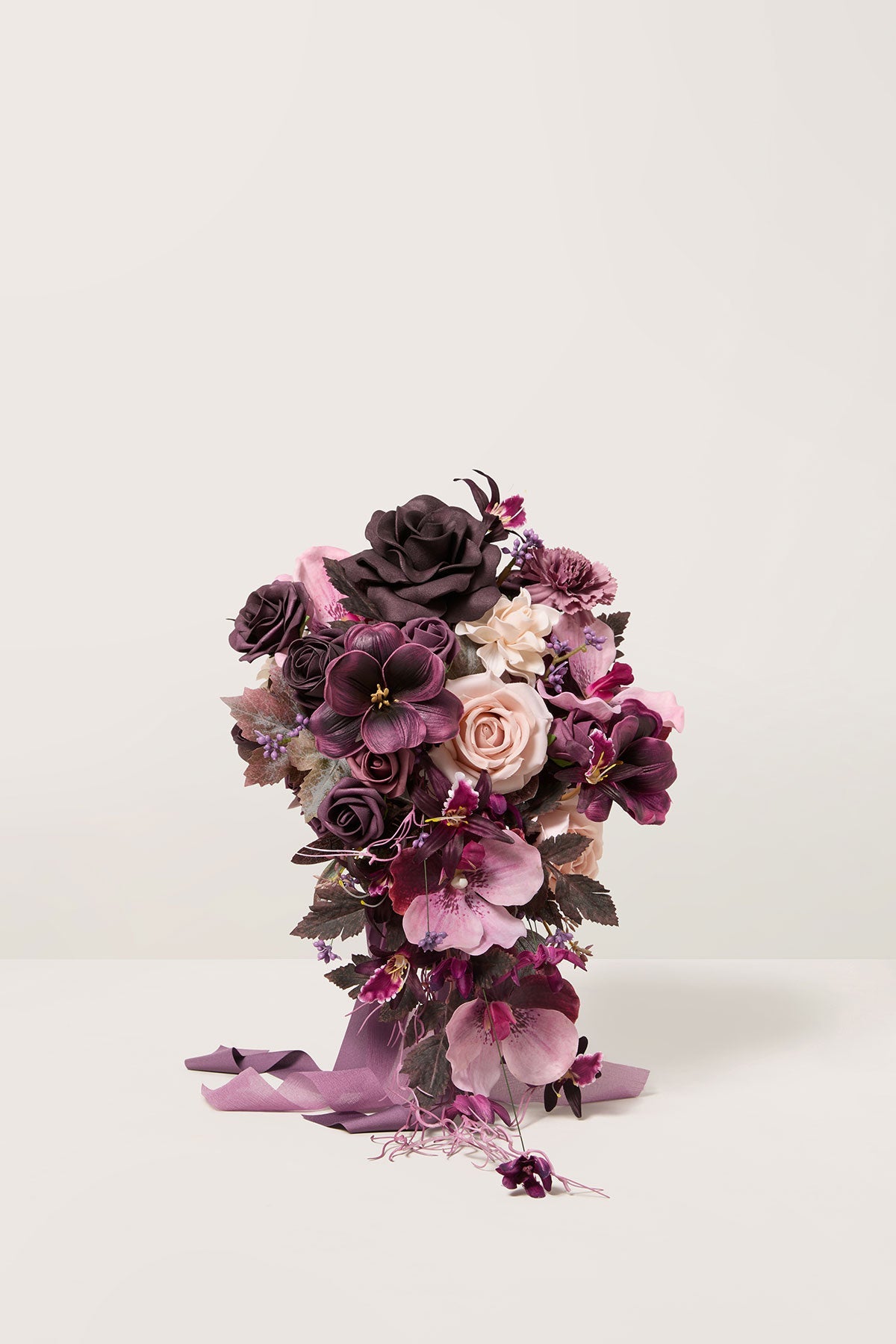 Small Cascade Bridal Bouquet in Plum Velvet Wedding