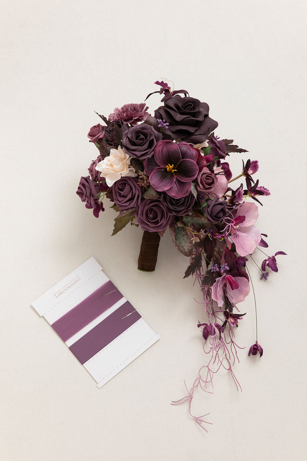 Small Cascade Bridal Bouquet in Plum Velvet Wedding