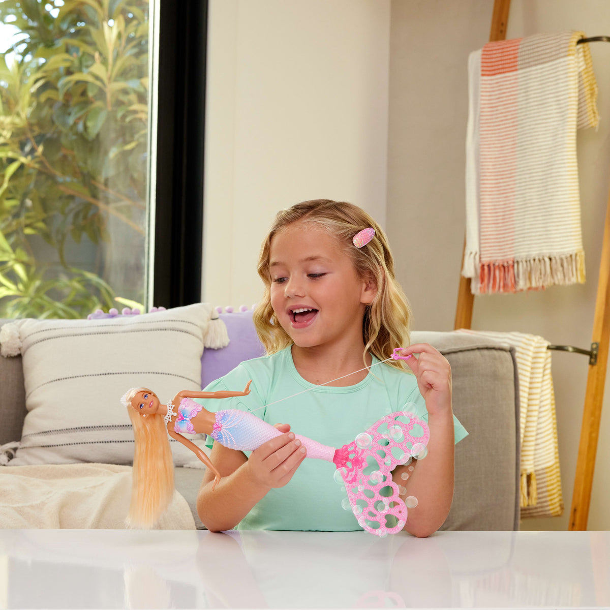 Barbie Bubble Sparkle Mermaid Doll With Bubble-Making Feature, Includes Bubble Solution & Hairbrush