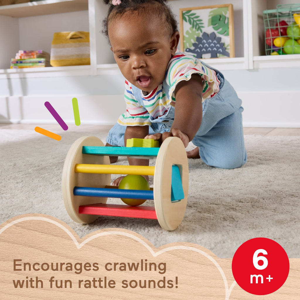 Fisher-Price Wooden Crawl After Roller Baby Activity Toy For Sensory & Motor Skills Development