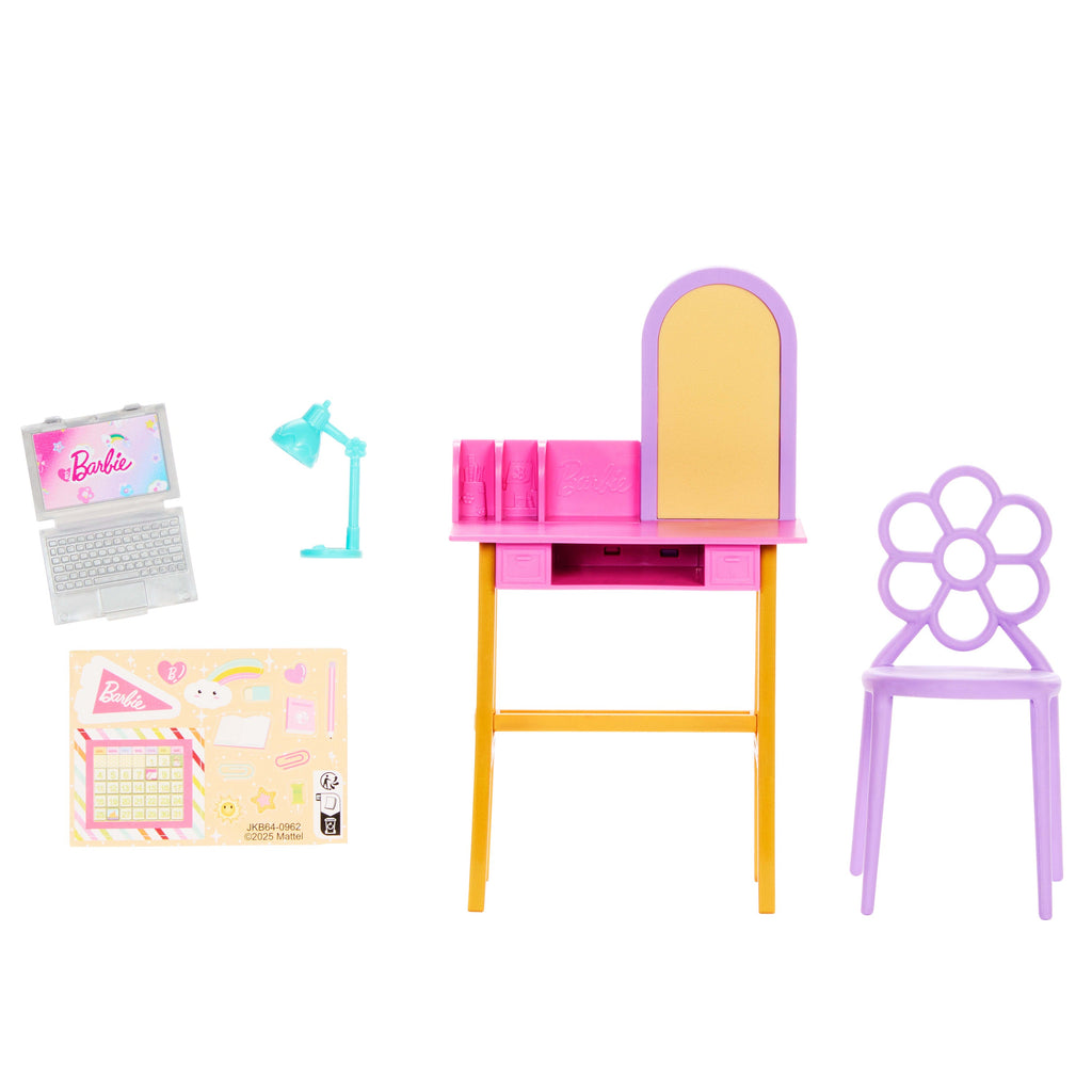 Barbie World Desk Playset With 4 Study Time-Themed Pieces Including Furniture & Sticker Sheet