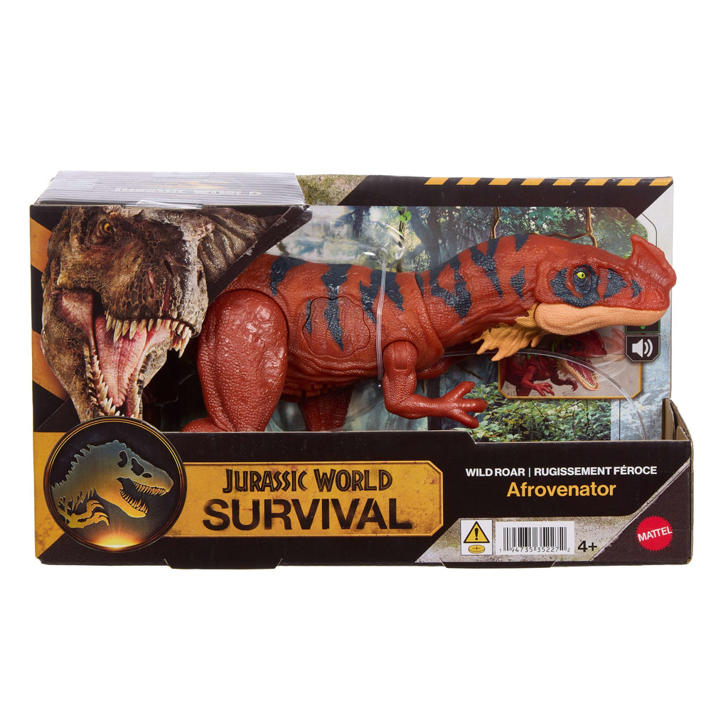 Jurassic World Wild Roar Afrovenator Dinosaur Action Figure Toy, Attack & Light & Sound, Scan Code
