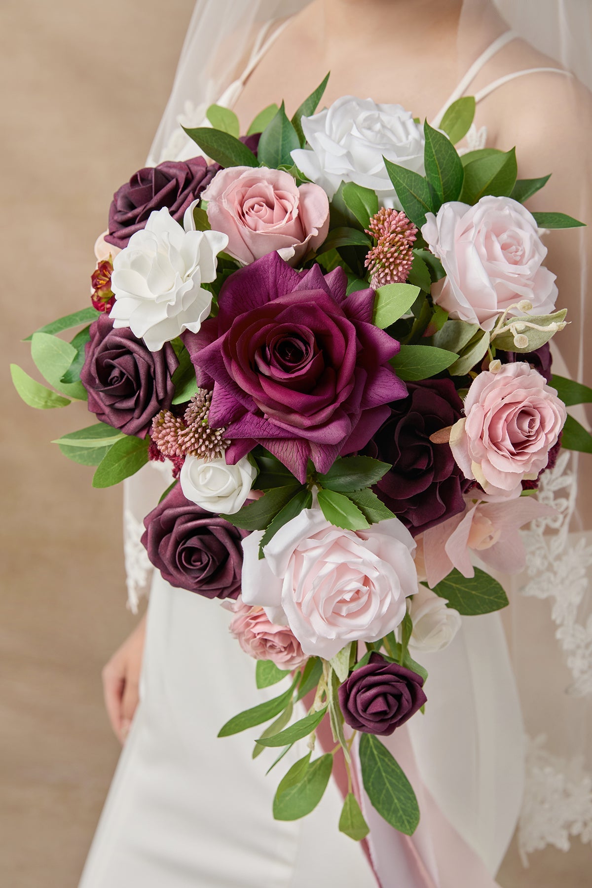 Small Cascade Bridal Bouquet in Romantic Marsala