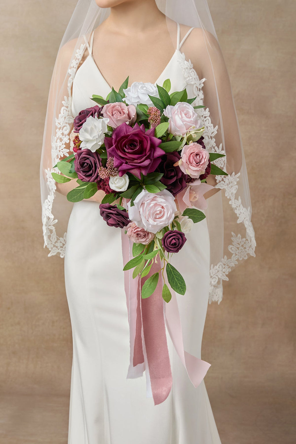 Small Cascade Bridal Bouquet in Romantic Marsala