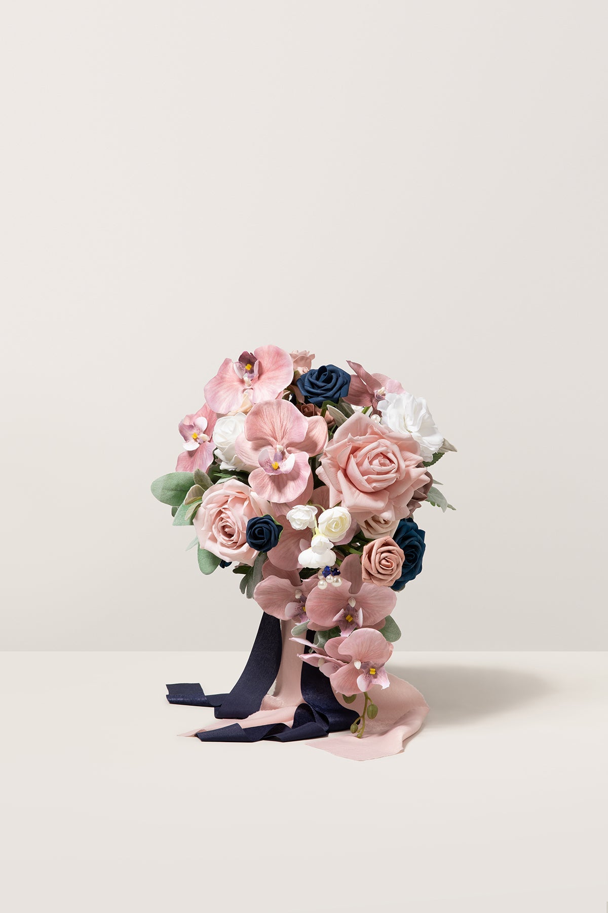 Small Cascade Bridal Bouquet in Dusty Rose & Navy