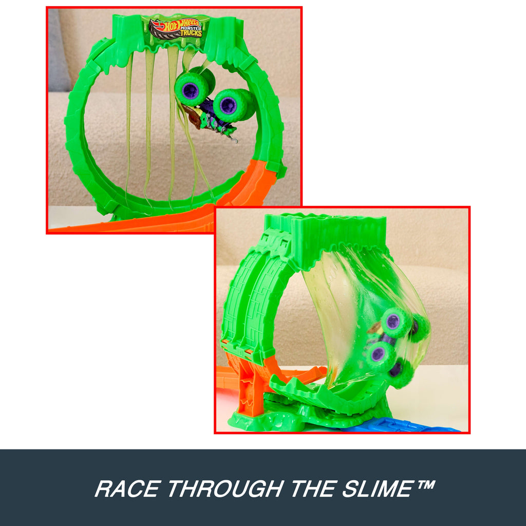 Hot Wheels Monster Trucks Mutant Chaos, Loop Challenge Playset With Wreckin’ Wolf Toy Truck & Slime