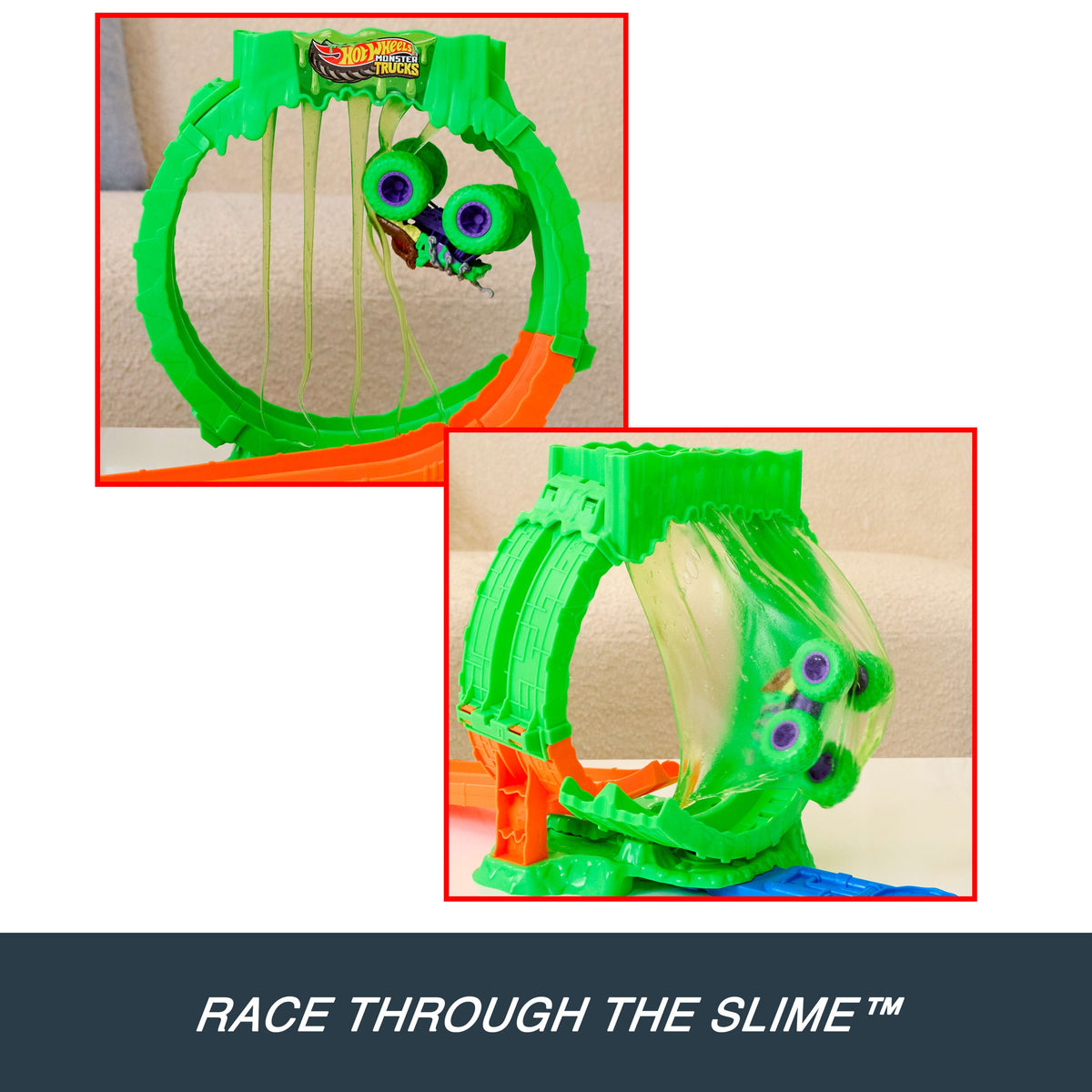 Hot Wheels Monster Trucks Mutant Chaos, Loop Challenge Playset With Wreckin’ Wolf Toy Truck & Slime
