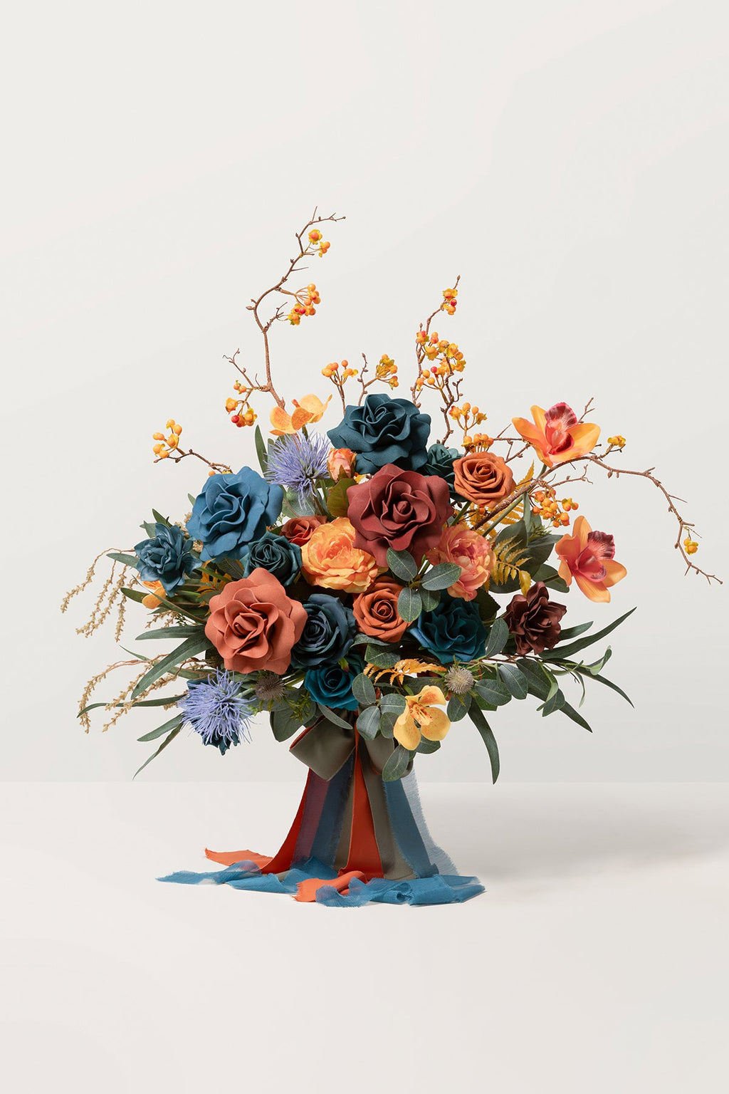Medium Free-Form Bridal Bouquet in Dark Teal & Burnt Orange | Clearance