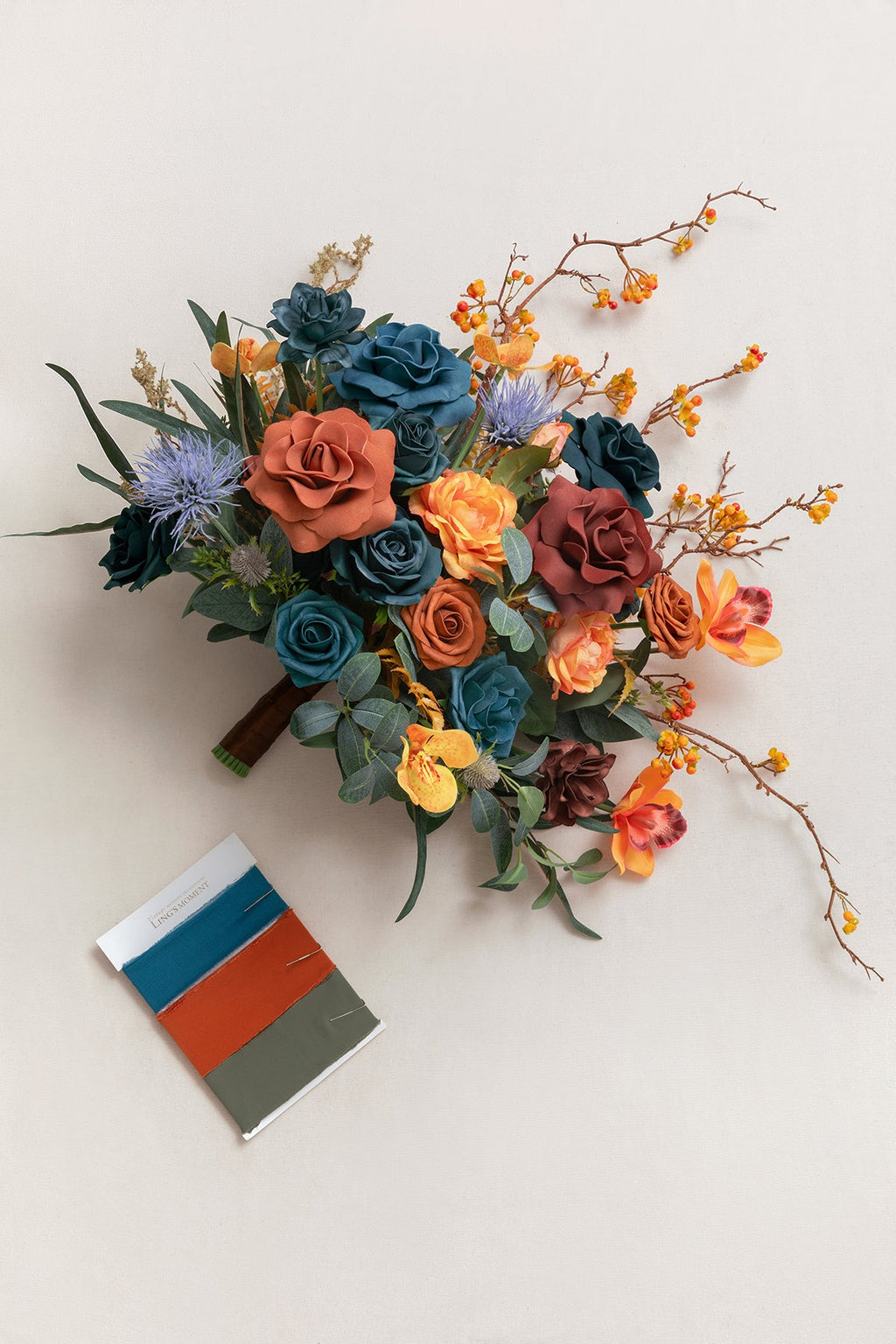 Medium Free-Form Bridal Bouquet in Dark Teal & Burnt Orange | Clearance