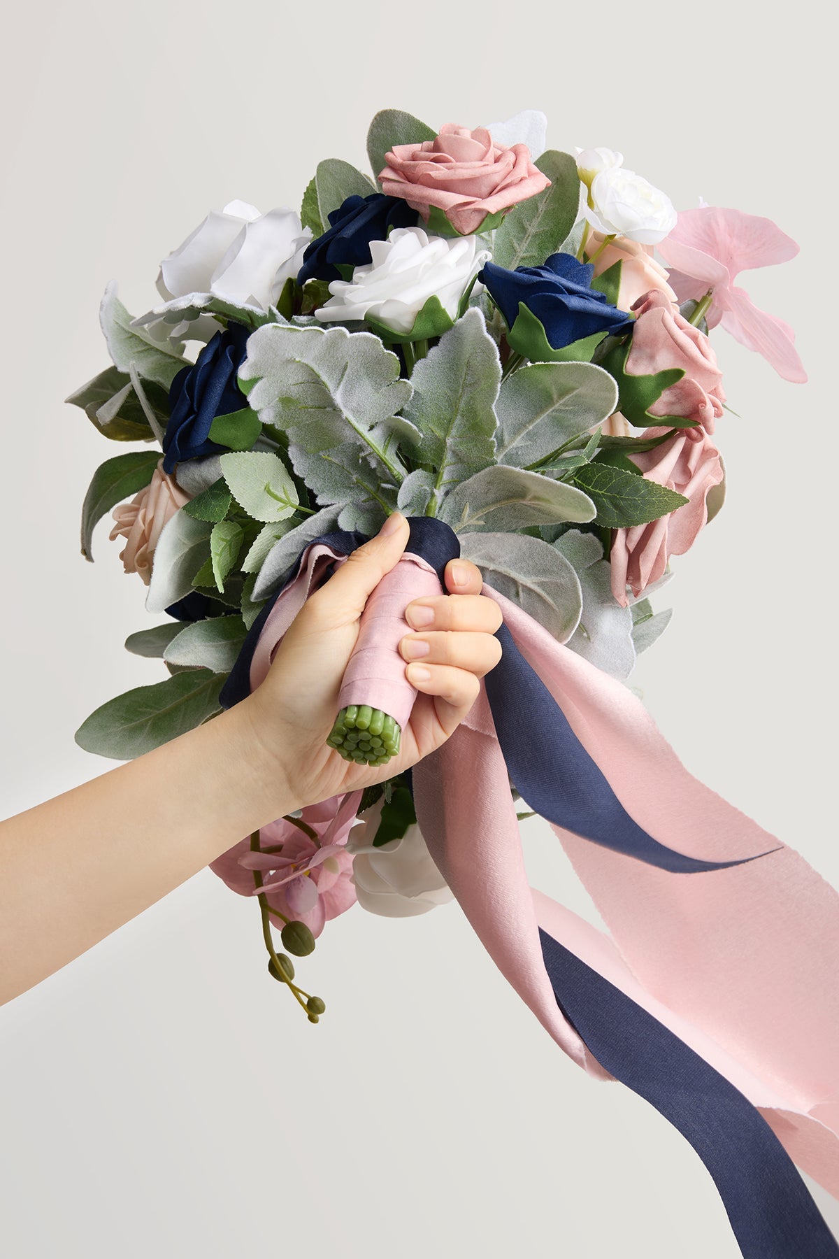 Small Cascade Bridal Bouquet in Dusty Rose & Navy