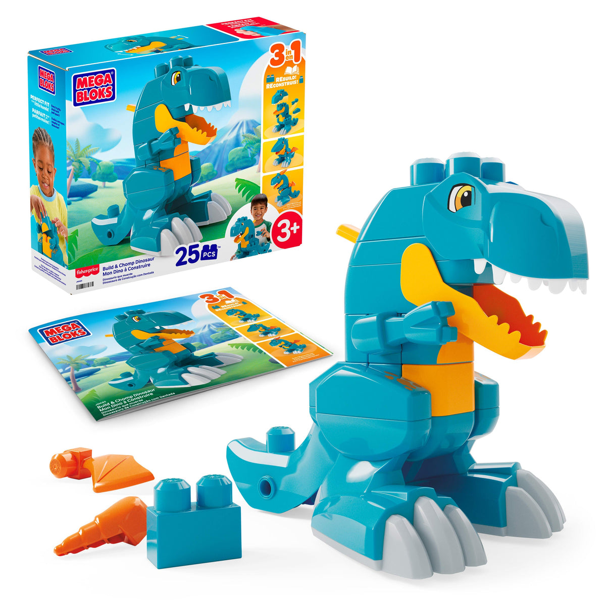 Mega Bloks Jogo de Construção 3 em 1 Dinossauro Monte e Ataque