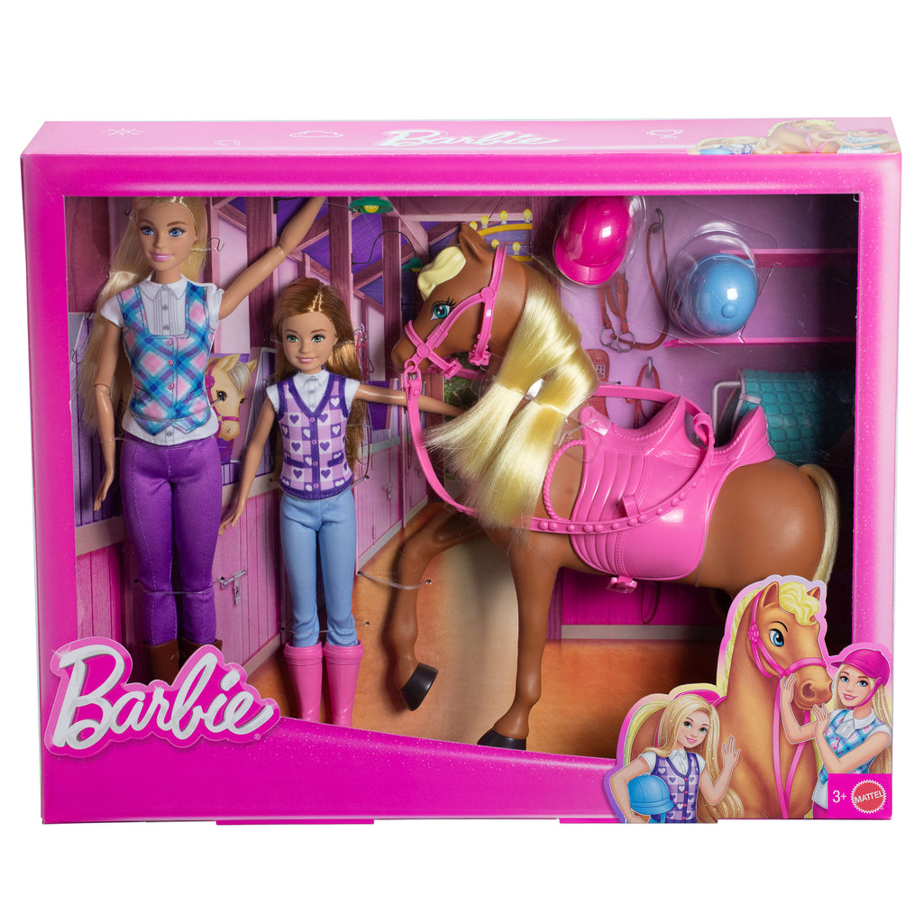 Barbie Toy Horse & Doll Set, includes Barbie & Stacie Sisters With Helmets & Riding Accessories