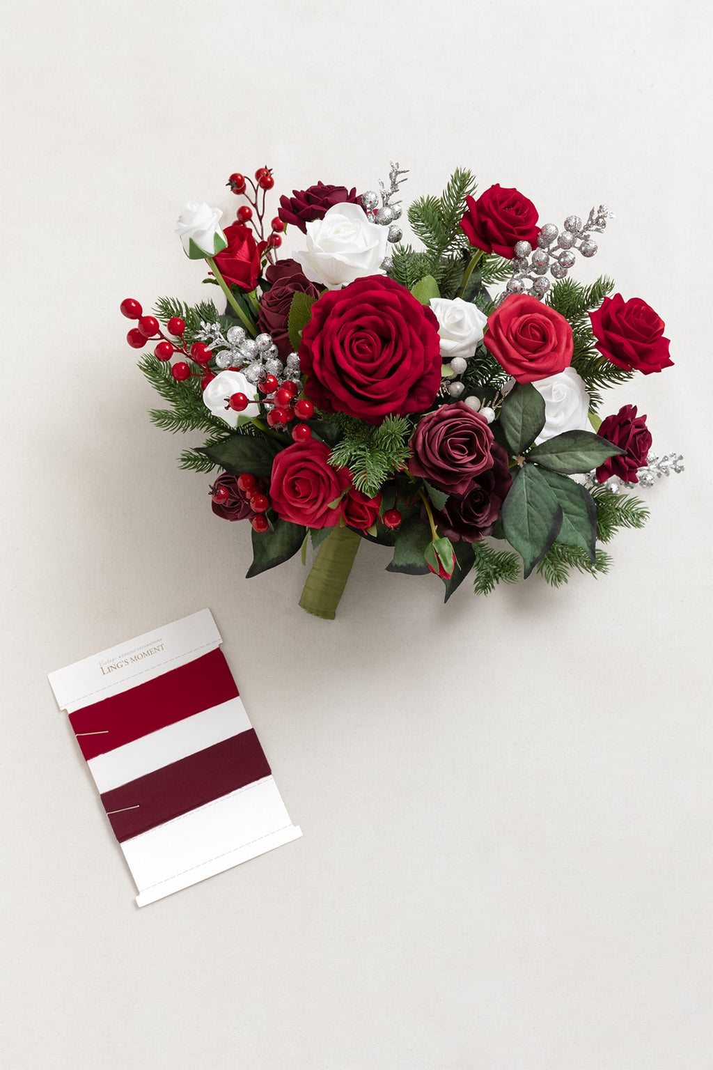Small Free-Form Bridal Bouquet in Christmas Red & Sparkle