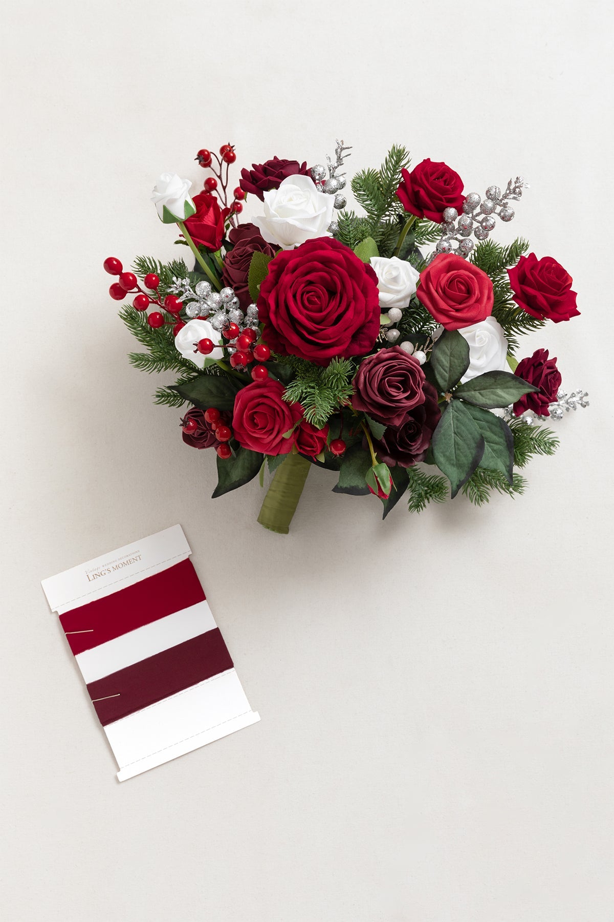 Small Free-Form Bridal Bouquet in Christmas Red & Sparkle