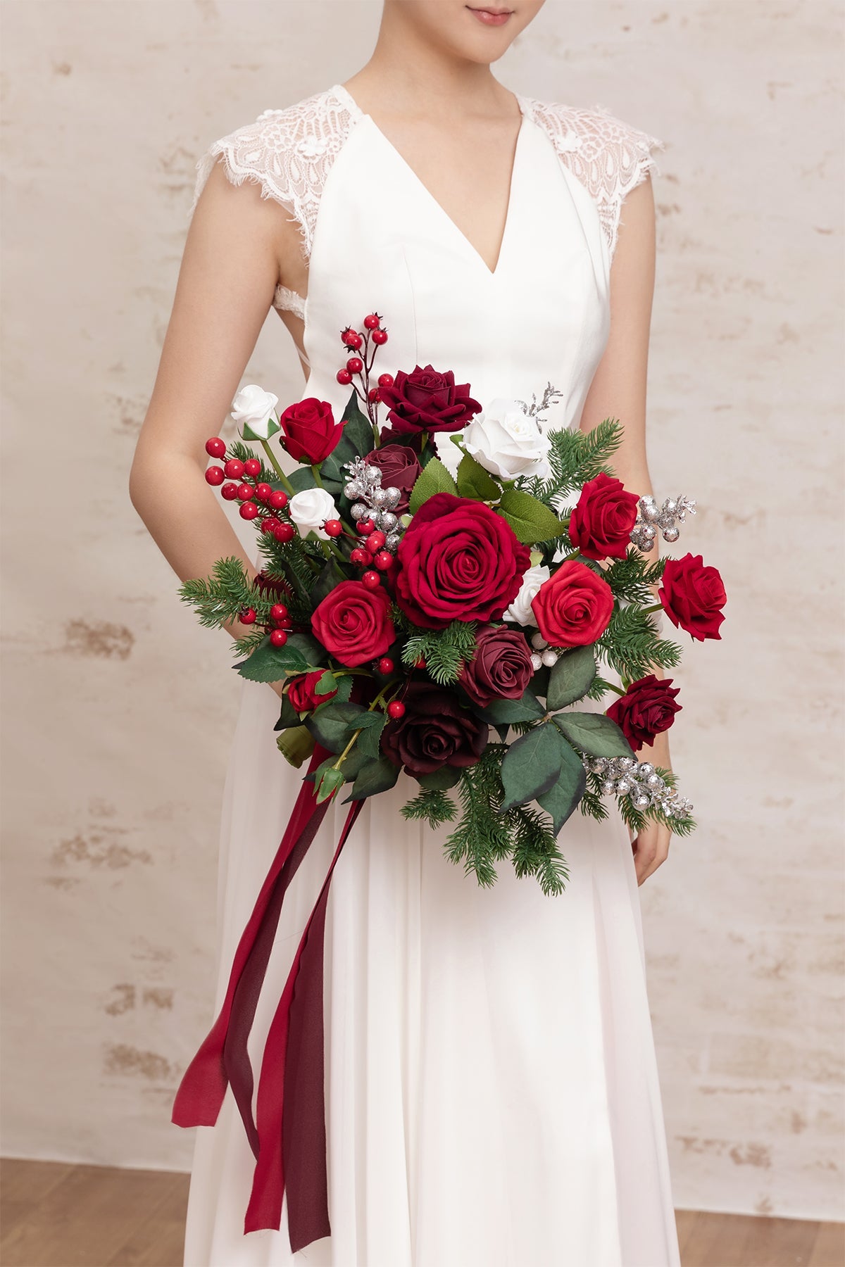 Small Free-Form Bridal Bouquet in Christmas Red & Sparkle