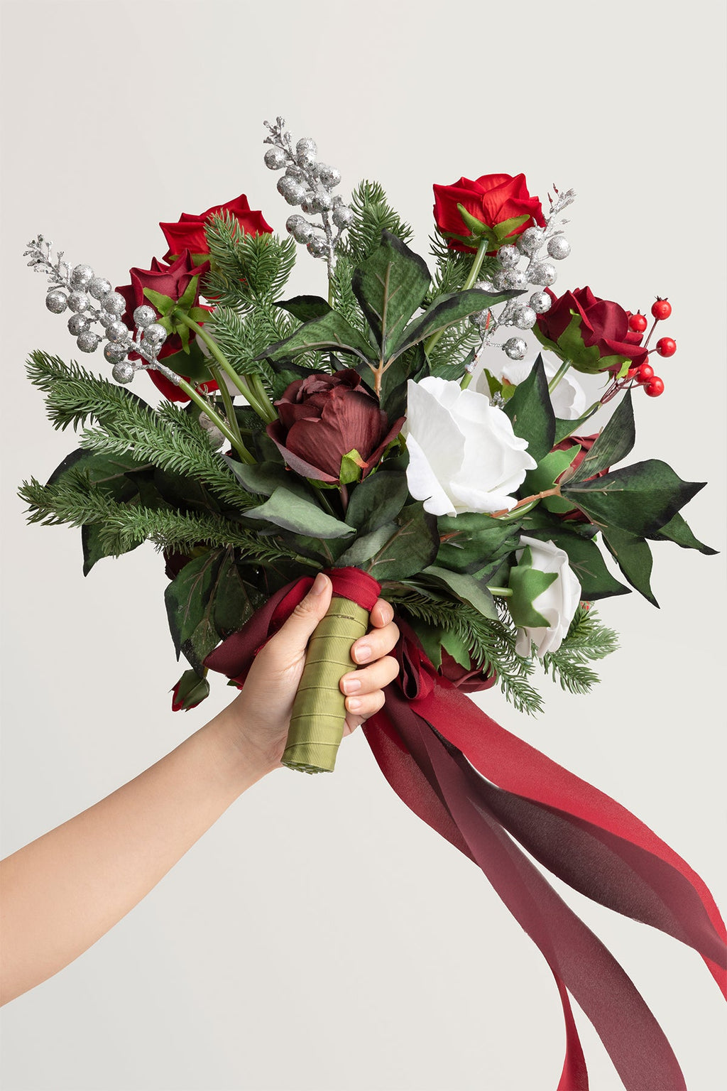 Small Free-Form Bridal Bouquet in Christmas Red & Sparkle