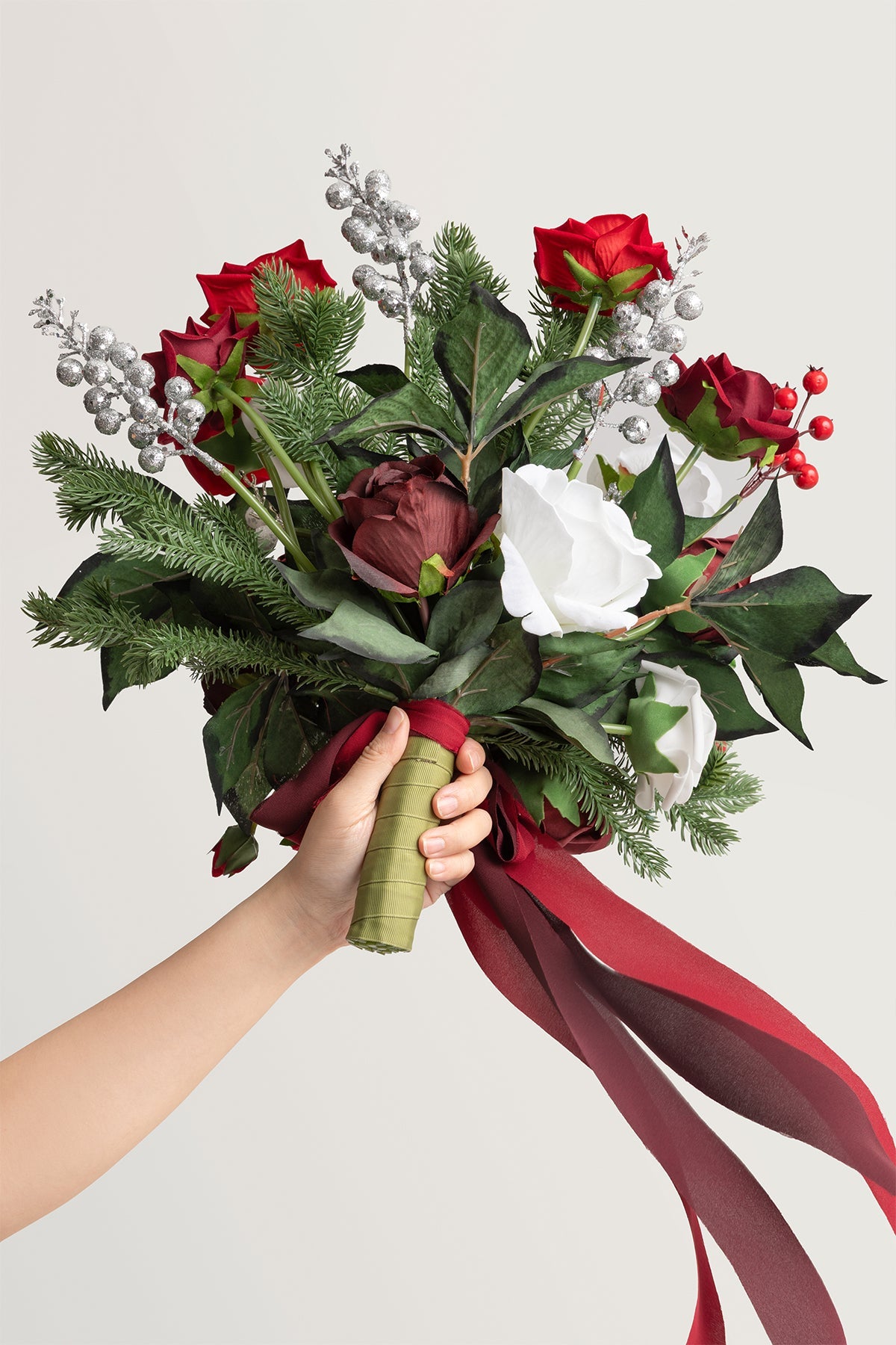 Small Free-Form Bridal Bouquet in Christmas Red & Sparkle