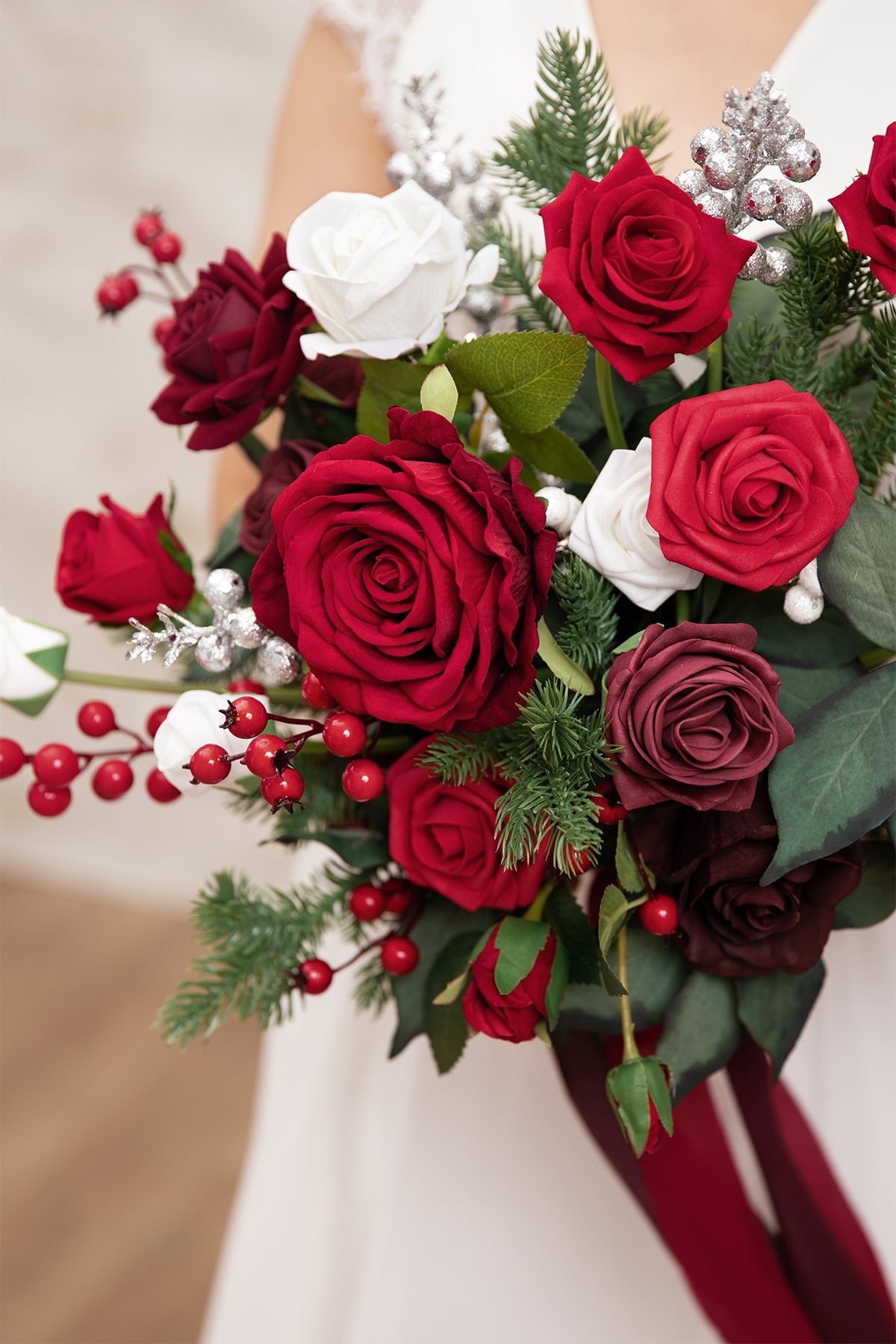 Small Free-Form Bridal Bouquet in Christmas Red & Sparkle