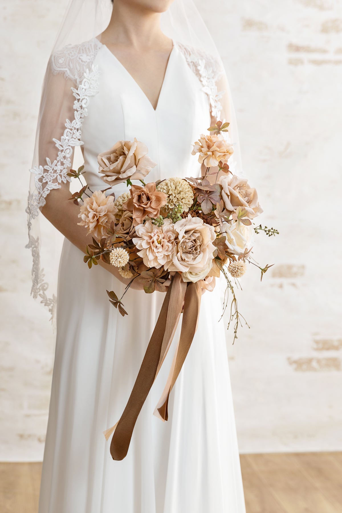 Small Free-Form Bridal Bouquet in Organic Sand Beige Elegance | Clearance