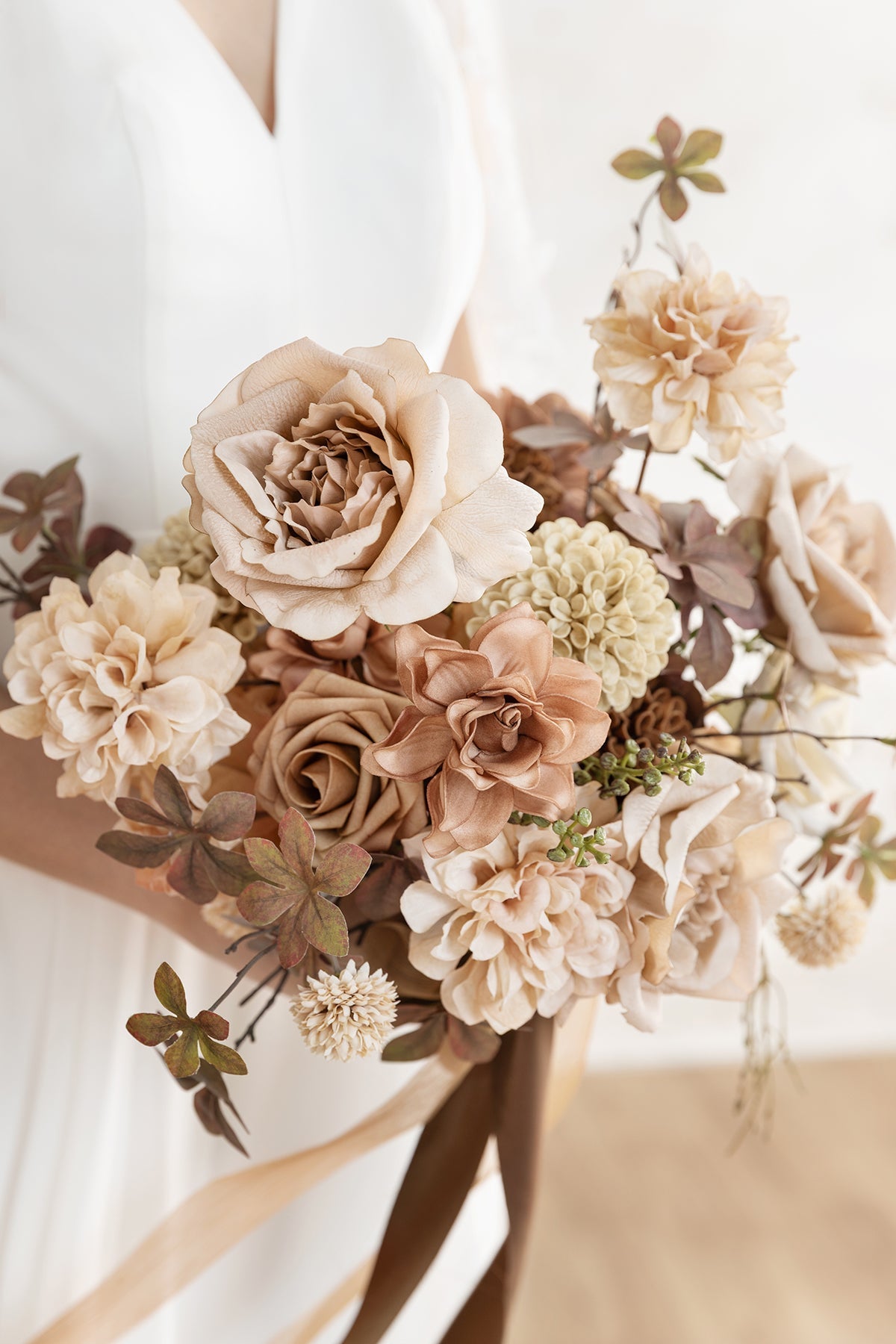 Small Free-Form Bridal Bouquet in Organic Sand Beige Elegance | Clearance