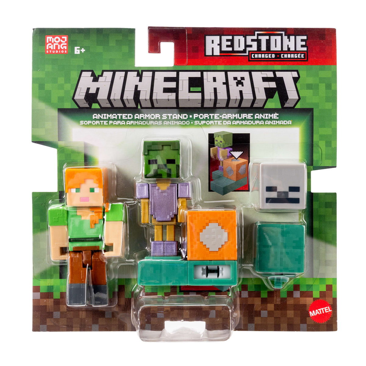 Minecraft Redstone Charged Animated Armor Stand Set, 1 3.25-Inch Scale Action Figure, 1 Mechanism & 1 Accessory