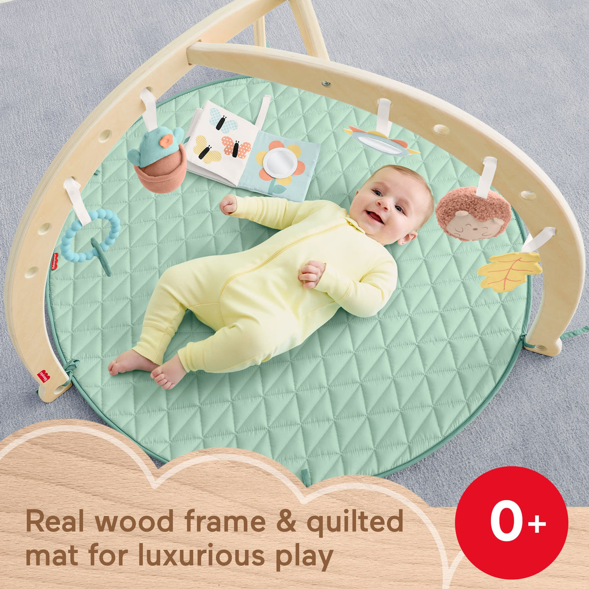 Fisher-Price Wooden Lay And Play Deluxe Activity Gym Baby Playmat With Developmental Toys