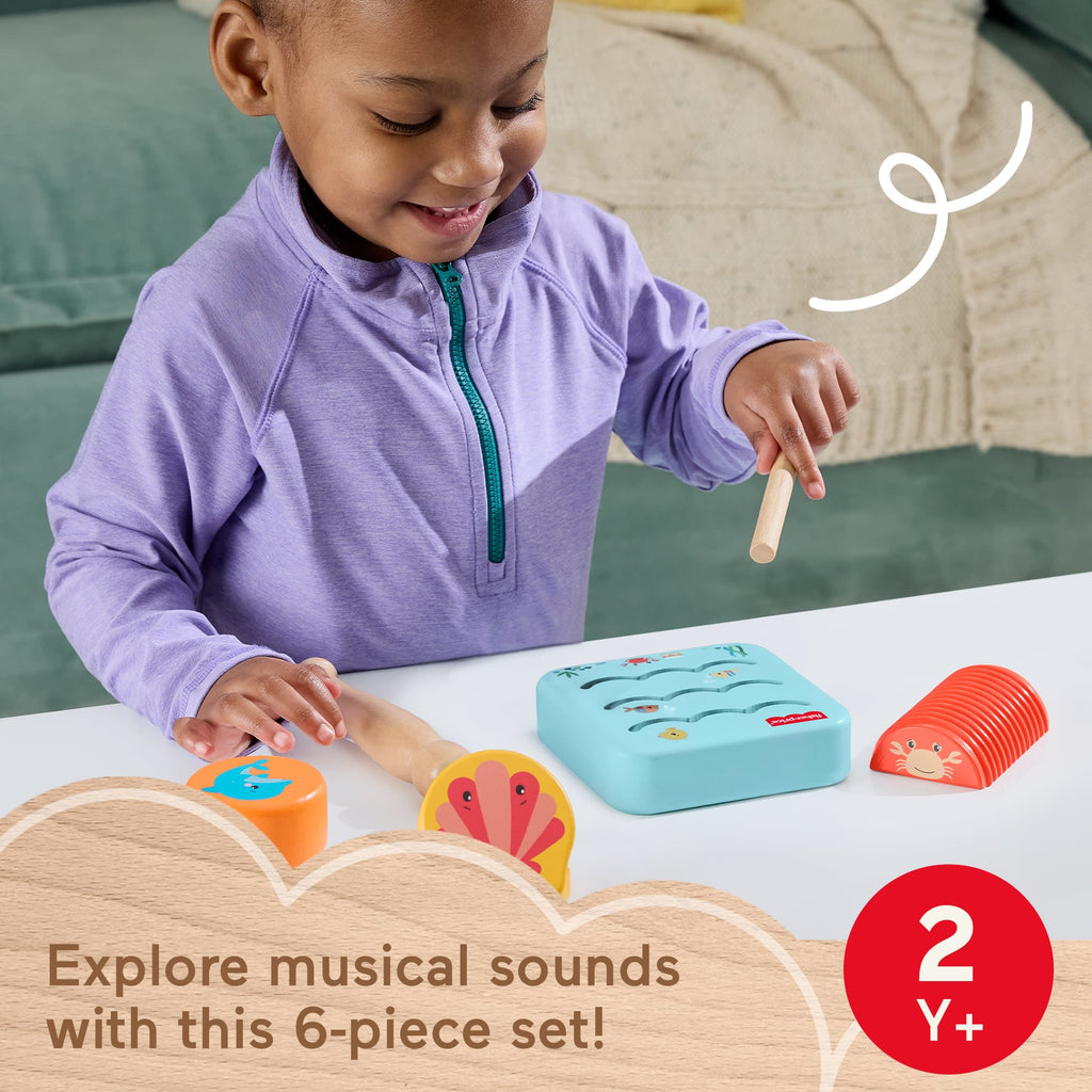Fisher-Price Wooden Ocean Musical Gift Set For Toddlers & Kids, 6 Wood Pieces