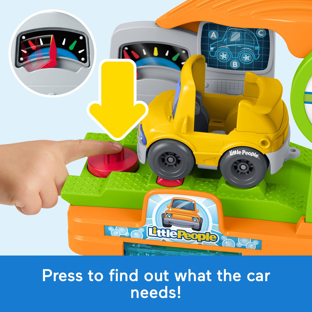 Fisher-Price Little People Fillin’ Fun Service Station Toddler Playset, 1 Toy Car & 2 Figures